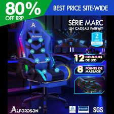 ALFORDSON Chaise Gaming Chaise de Bureau LED et Massant 8 Points Bleu et Noir