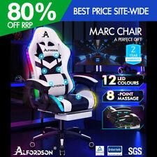 ALFORDSON Chaise Gaming Chaise de Bureau LED et Massant 8 Points Blanc et Noir